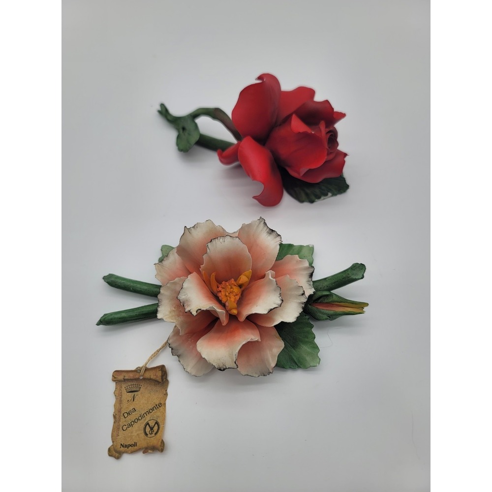 Vintage‎ Dea Capodimonte Italy Porcelain Flower Lot Rose & Peony Naples Handmade
